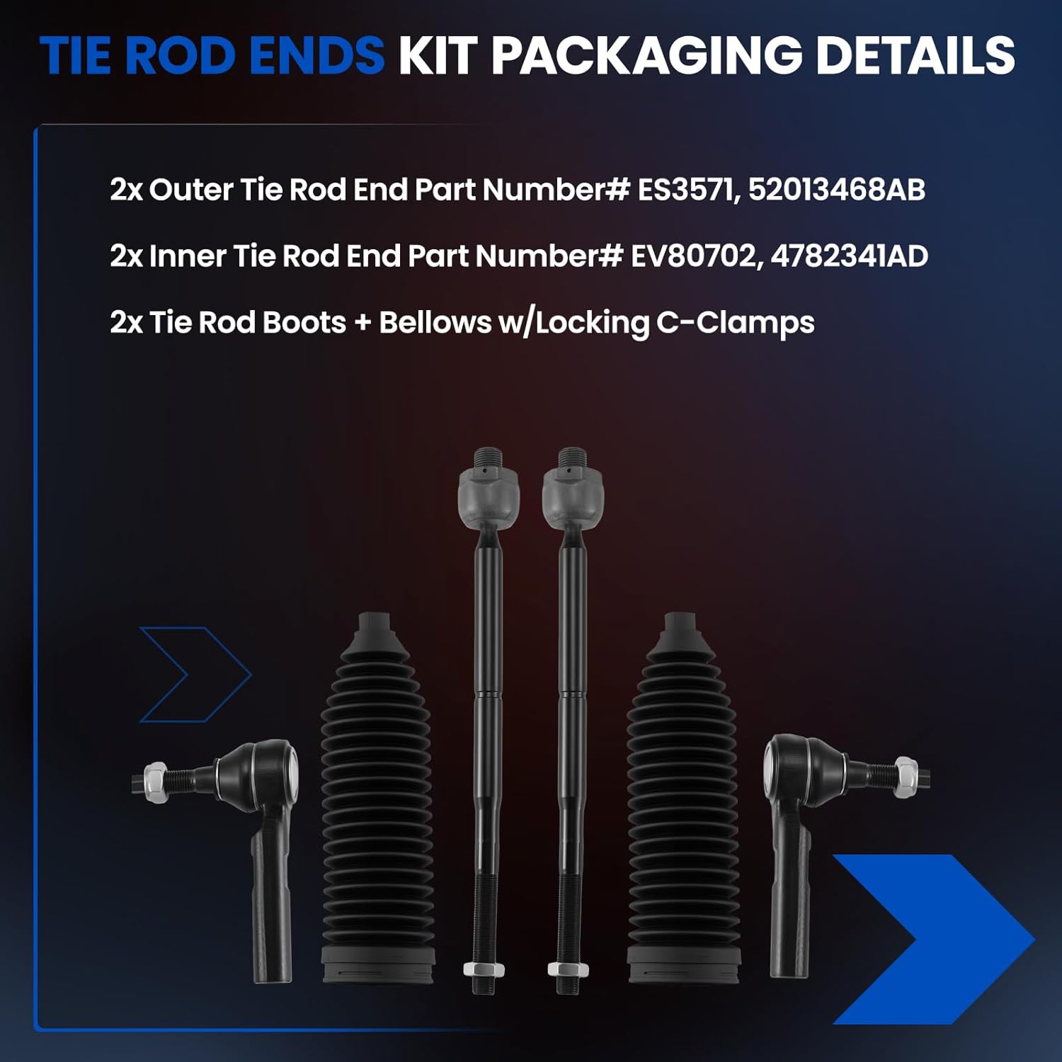 6-PC Tie Rod Ends Kits Compatible with Chrysler 300 2005-2010,2xInner-EV80702，2xOuter-ES3571，2xDust cover