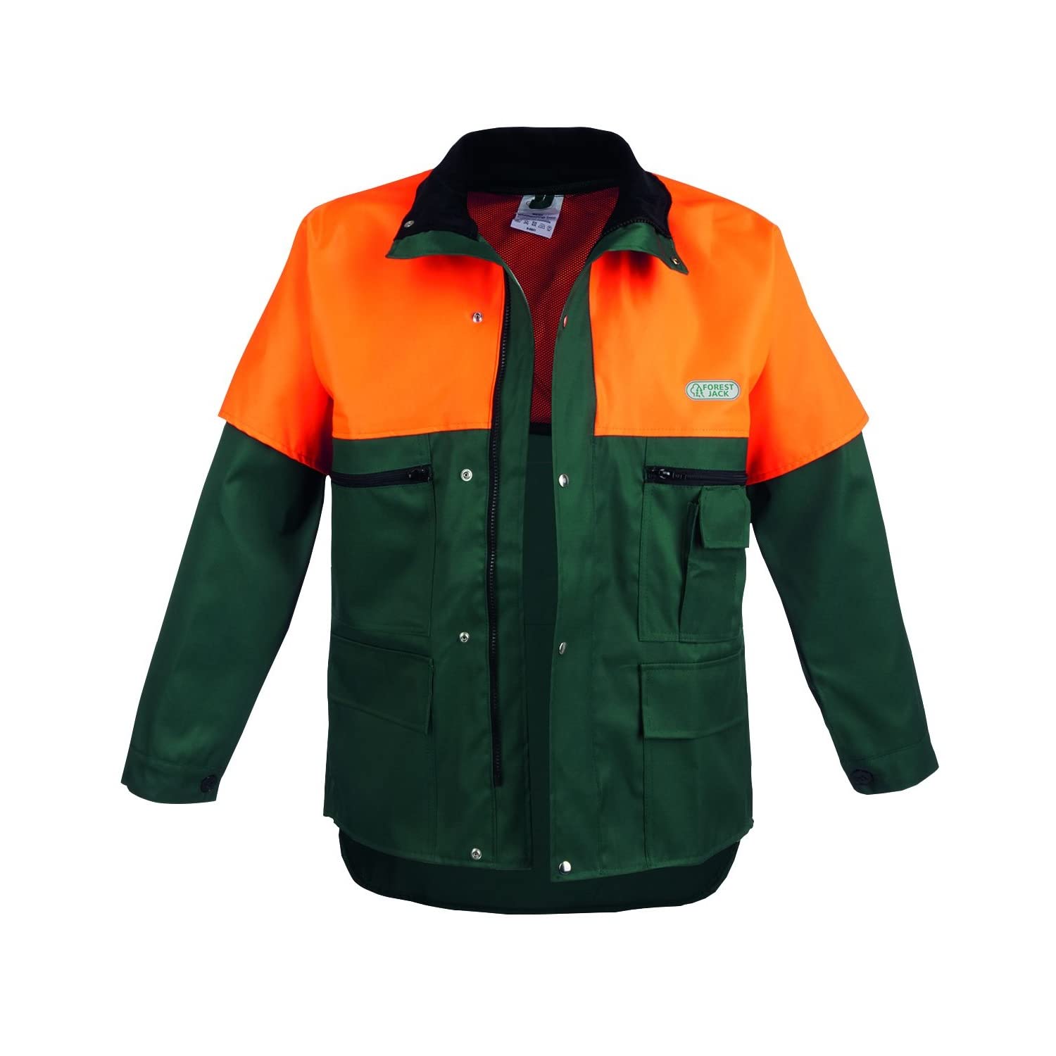 SWS Forst GmbH Forstjacke Herren mit Schnittschutz (Größe: S - 3XL) – Robuste Schnittschutzjacke für Motorsäge & Waldarbeit – Warnschutzjacke grün/leuchtorange