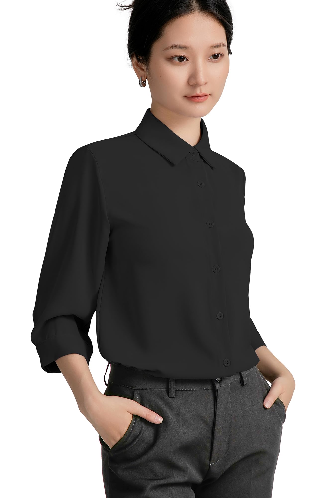 [SPRING SEAON] シャツ ブラウス レディース 七分袖 とろみワイシャツ ゆったり 大きいサイズ ノーアイロン オフィス カジュアル ファッション 通勤 日常 高通気性 XS～4L