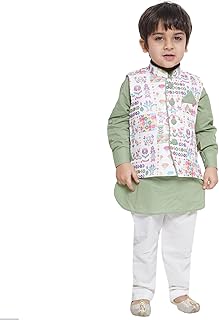 AJ DEZINES Kids Cotton Full Sleeve Printed Kurta Pajama & Waistcoat Set for Boys - Ethnic wear | Special Occasion & Party ...