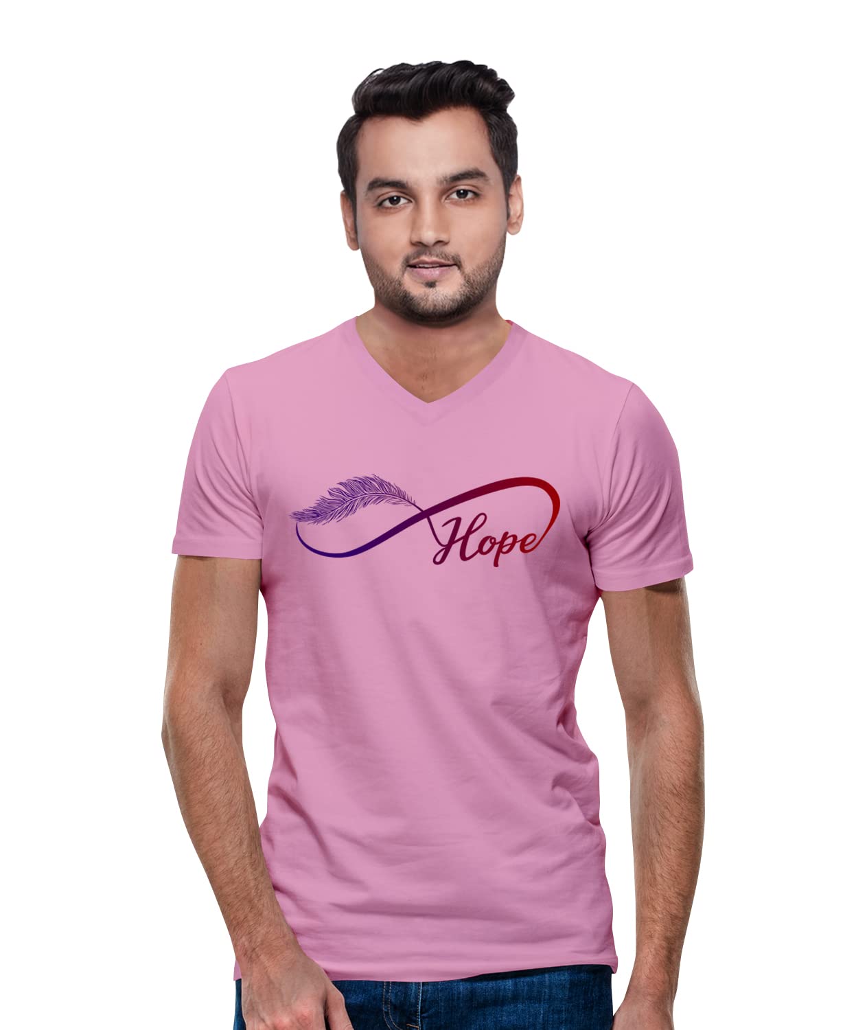 CRICMARKET.COMCricmarket Graphic Printed Men Hope Infinity Cotton Printed Tshirt V Neck Half Sleeves T Shirt. Hope,Feather, Trendy, Trending Tshirts.