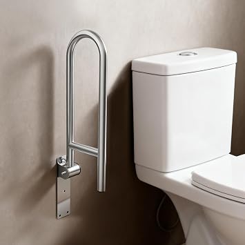 Toilet Grab Bar, Foldable Grab Bar for Bathroom, 23.6 inch Wall Mounted Toilet Handle, Flip Up Safety Aid Assist Rails for Elderly, Disabled, Pregnant, Toilet Support Rail