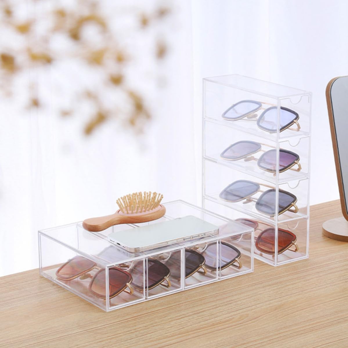 SOIMISS 2 Stück Transparente Brillenbox mit 4 Schubladen aus Ps für Brillen