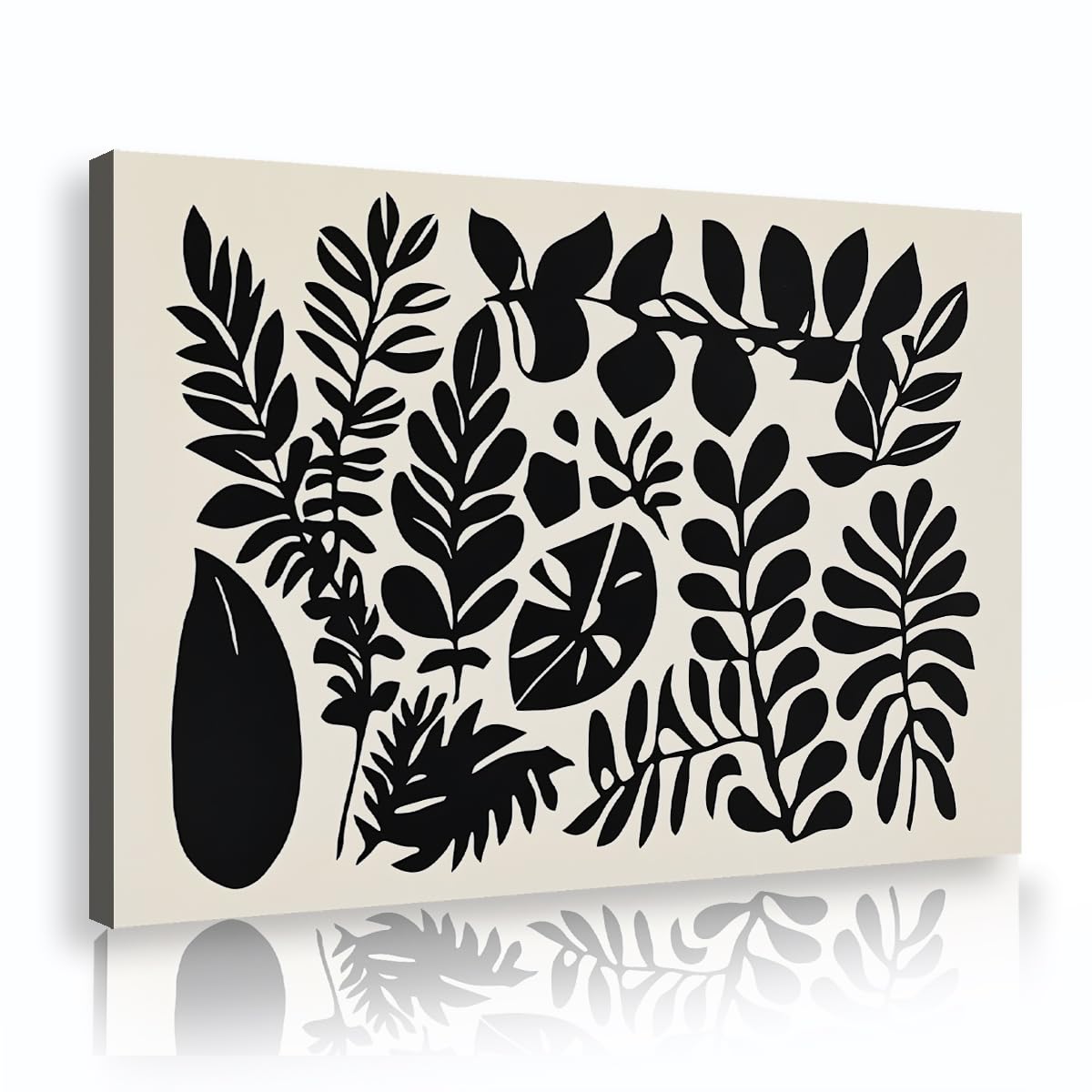 Via Vela Black White Botanical Framed Canvas Prints Entryway Boho Tropical Foliage Painting Modern Pictures Wall Art for Dining Room Decor 70x110cm