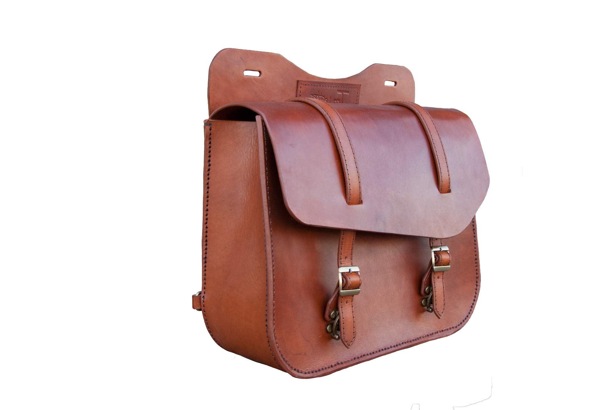 寺田モータース TM Leather 本革製レザーサドルバッグ 茶色 ブラウン Mサイズ 8L 【車体右側用】 ワンタッチ開閉ロック  TMO/A-1M-TN-RS/Y