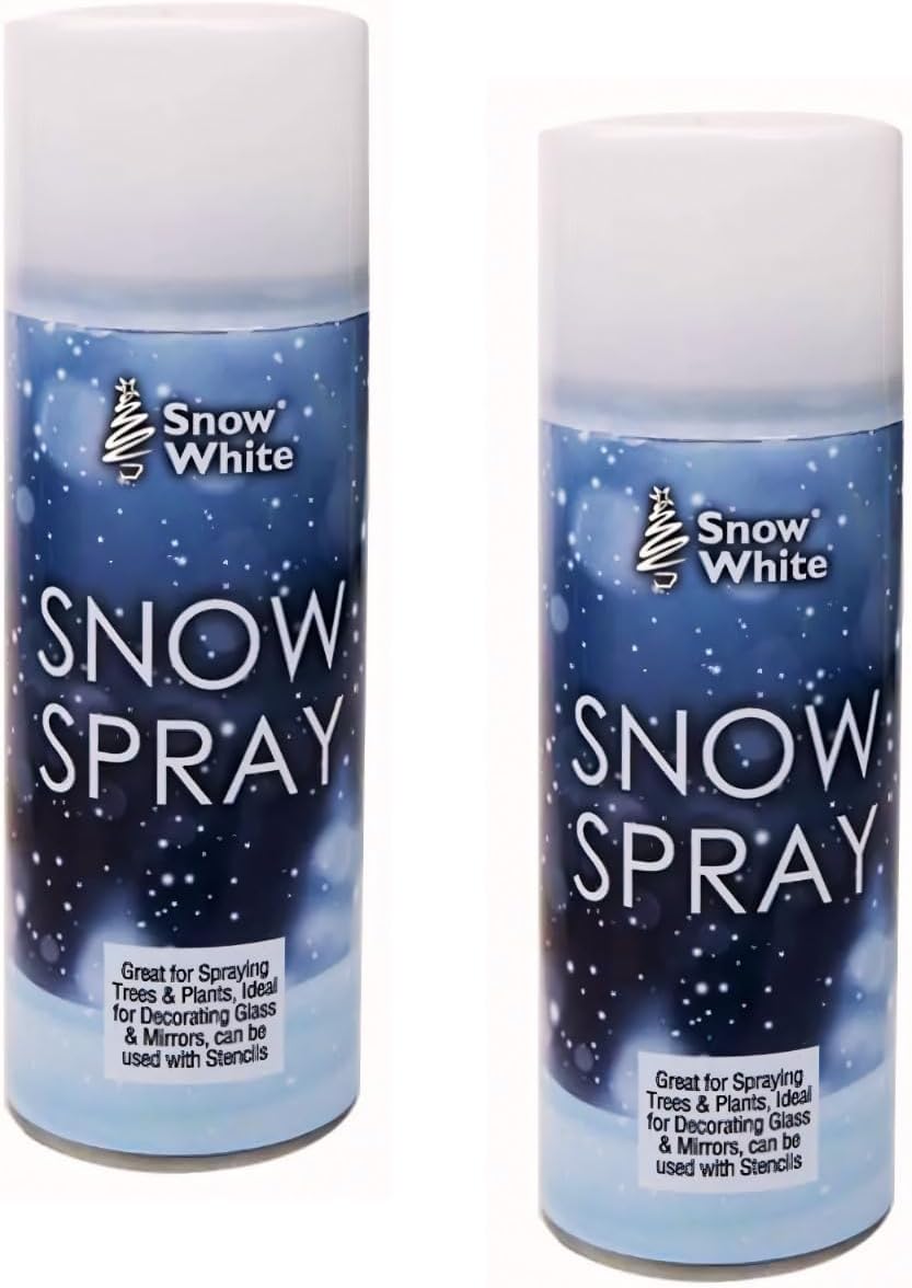 Caliko Pack of 2 Snow Spray 250ml - Artificial Snow Can for Christmas Tree, Wreath, Glass & Window Decorations, Instant Realistic Christmas Decorations with Fake Snow Spray for Crafts & DIYs