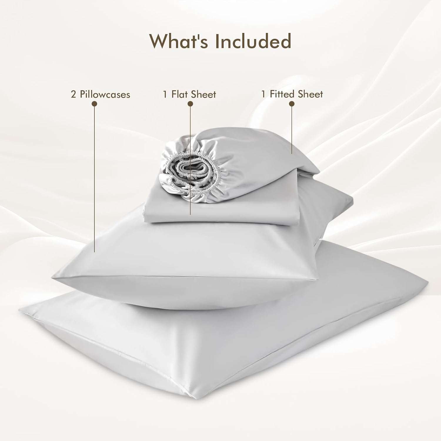 Egyptian Cotton Sheets King Size, King Fitted Sheet with Deep Pockets & Side Storage, OEKO-TEX Certified, Design for 18" Mattress, Includes 1 Fitted Sheet, 1 Flat Sheet & 2 Pillowcases (Light Grey)