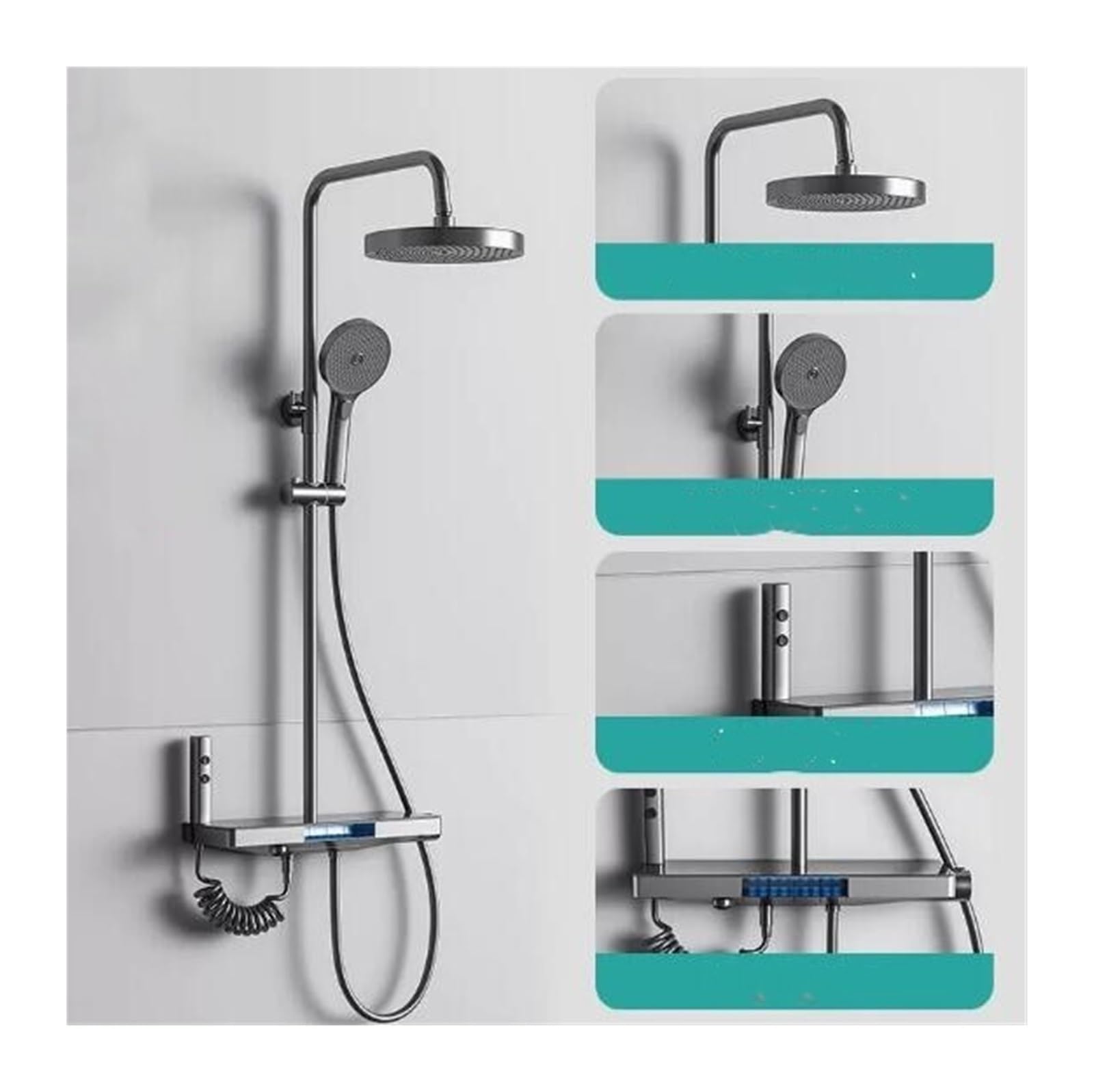 Soywim Round Gray Shower System, Constant Temperature Shower Gun ，Gray Intelligent Digital Display Household Suit ，Piano Key Pressurized Tap(Round Gray)