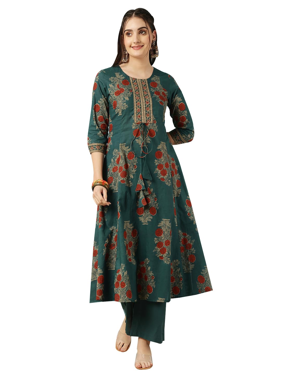 gulmohar jaipur Women's Cotton Calf Length Printed Semi-Flared Kurta Bottom Set-picture-22