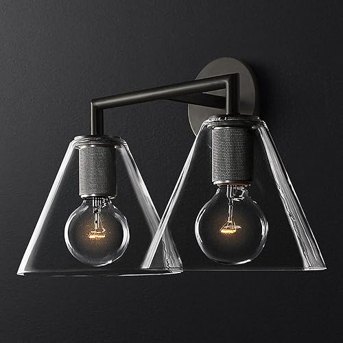 Miniatura 7 de Lámpara de pared industrial vintage para tocador con embudo de vidrio transparente, lámpara retro de metal montado en la pared E27, accesorios de