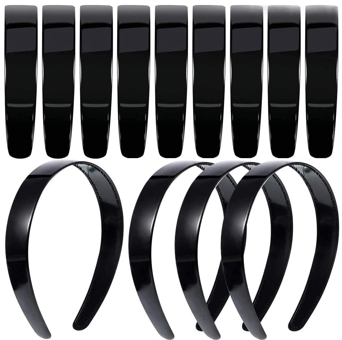 Black Solid Plastic Headbands for Girls & Women, Hairband for School, Everyday Use Plain Broad Headband, 1 Inch Headband with Teeth, Pack of 6