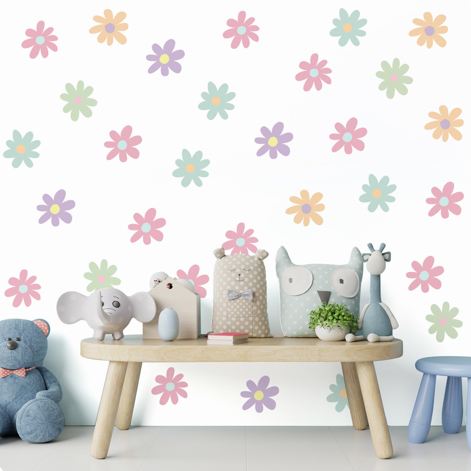 Autocollants muraux marguerite BBTO en vinyle repositionnable pour chambre d'enfant