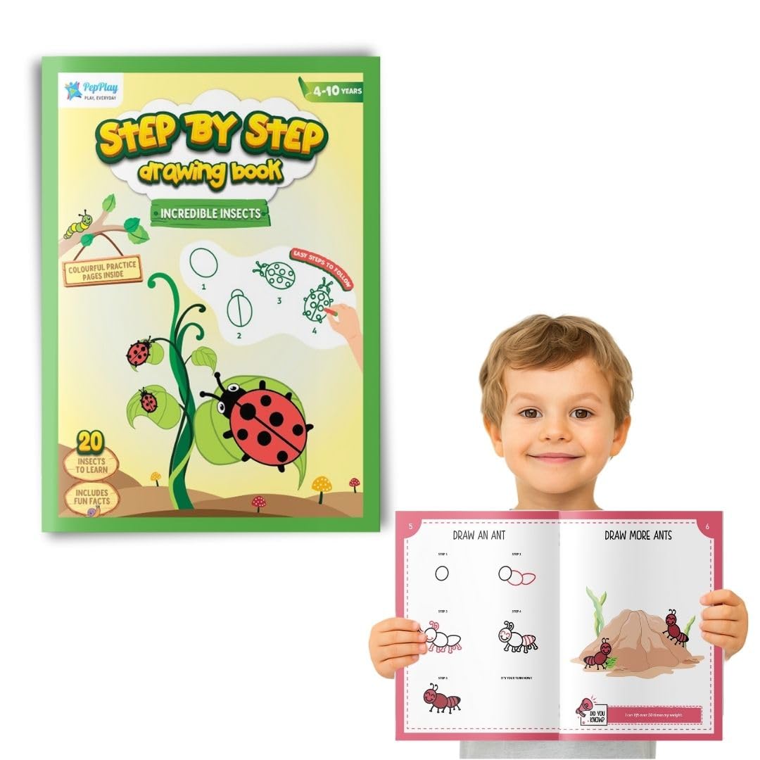 PepPlay Step by Step Drawing Book Incredible Insects - Essential Skills, Building Activities, Coloring, Educational Sketch Books Gift for Kids, Students, Artists (4 to 10 Years)