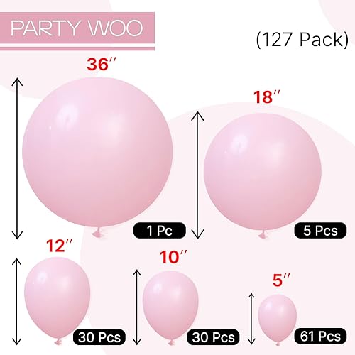 Miniatura 6 de PartyWoo Globos rosa bebé, 125 globos rosas de diferentes tamaños, paquete de 36 pulgadas, 18 pulgadas, 12 pulgadas, 10 pulgadas, 5 pulgadas, para