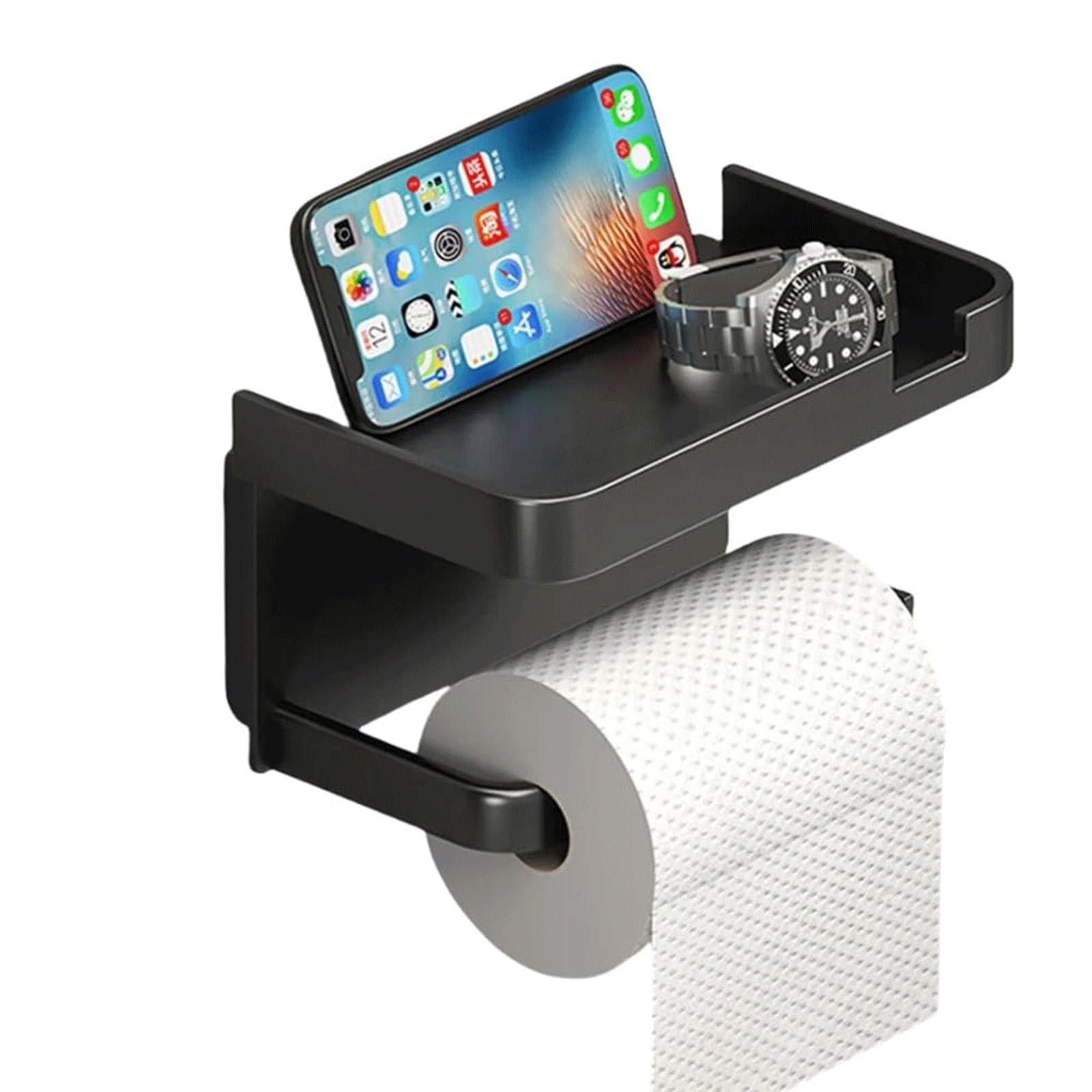 Plastic Toilet Paper Holder, Wall Mounted Toilet Paper Roll Holder Storage Rack, No Drilling Required，Strong Load-Bearing Capacity， Suitable for Bathrooms, Toilets, and Kitchens(Black,1PCS)
