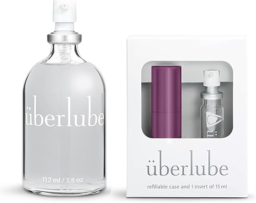 Uberlube Paquete para el hogar y el viaje: kit de lubricante de viaje de berenjena + lubricante de silicona para botella de 3.8 fl oz, sin perfume,