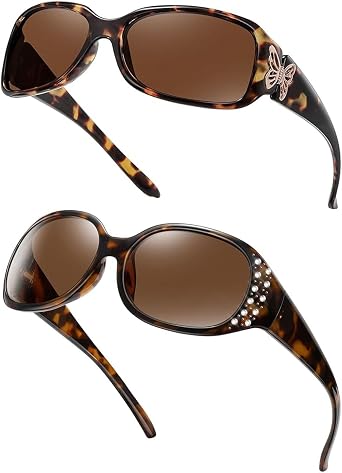 HAOLOTA AmberTortoiseBrown+AmberTortoiseBrown Womens Sunglasses - Fashionable Butterfly Surround Design with UV400 Protection