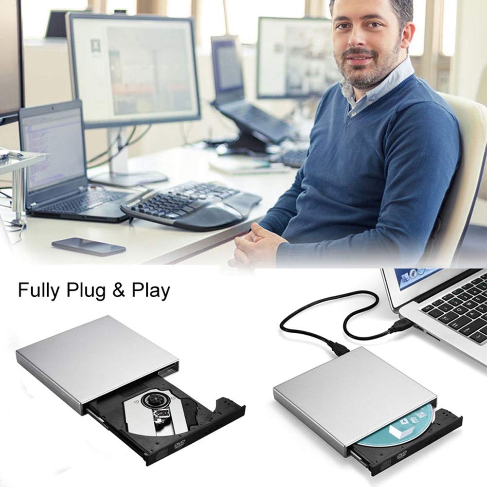 Unidad Óptica De DVD USB Externa Universal, Reproductor Grabador De CD 24X For PC Y Portátil(Silver)