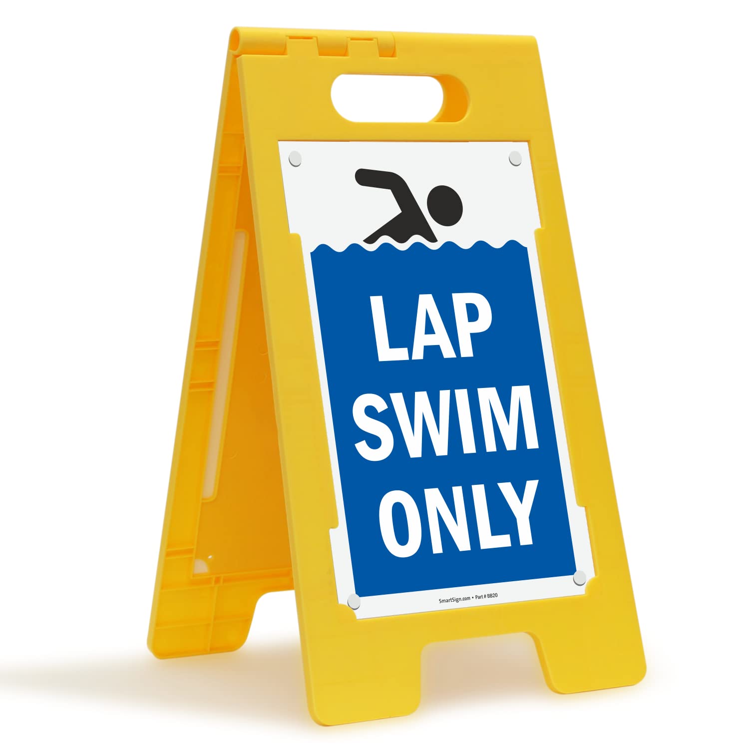 SmartSign 25 x 12 inch “Lap Swim Only” Two-Sided Standing Floor Sign, Portable A-Frame, Easy Grip Handle, Plastic, Multicolor, Made in USA