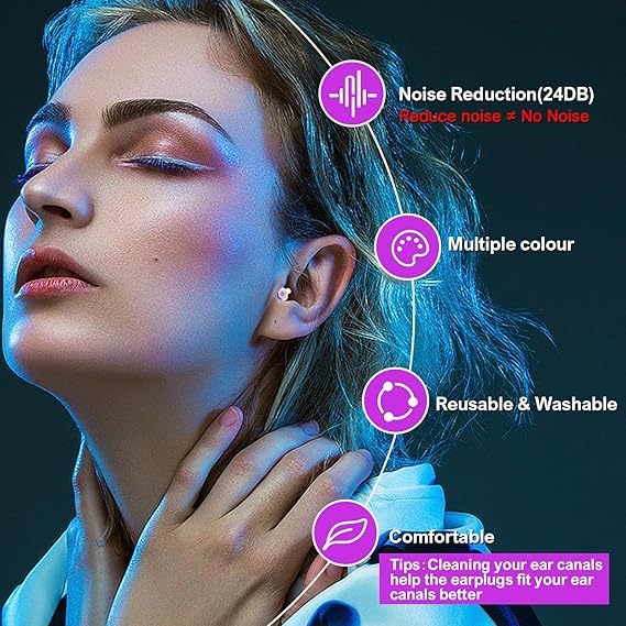 Image of Ear Plugs for Noise Reduction Ear Protection EarPlugs for Sleep,Concerts,Work,Study,8 Size Eartips with Small Box,Perfect Silicone Earplugs for Noise Reduction (Pink2, 2 Pair)