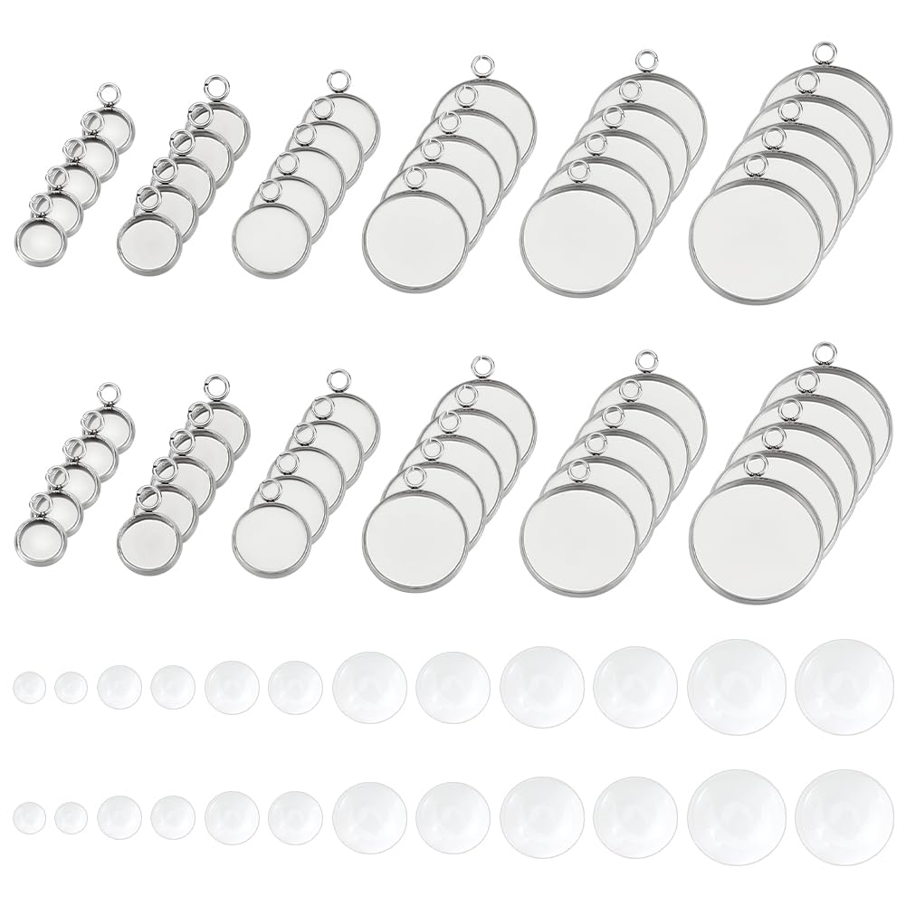 UNICRAFTALE 120 Pezzi Kit Ciondoli Fai Da Te In Acciaio Inox E Vetro – 60 Castoni Rotondi Da 14mm Con Cabochon - 2