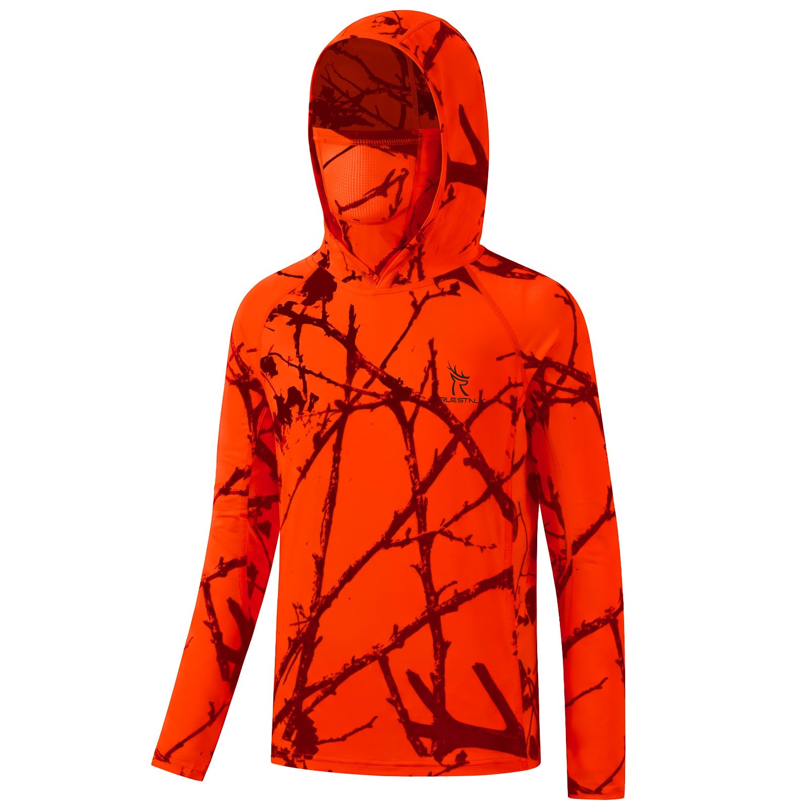 TrueStalk Youth UPF 50+ Camo Hunting Hoodie Shirt with Face Mask | Kids Lightweight Long Sleeve Hooded Shirts with Built-in Neck Gaiter Breathable Quick Dry Performance Fishing Hiking Tee