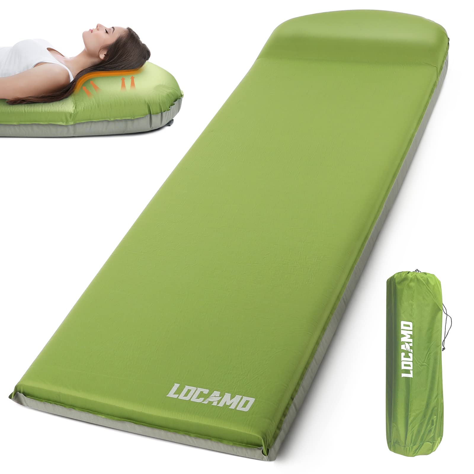 LOCAMO Camping Sleeping Pad - 3 Inches Self-Inflating Sleeping Mat , UltraThick Camping Foam Pads for Backpacking, Tent, Cot - Lightweight, Compact and Insulated Sleeping pad