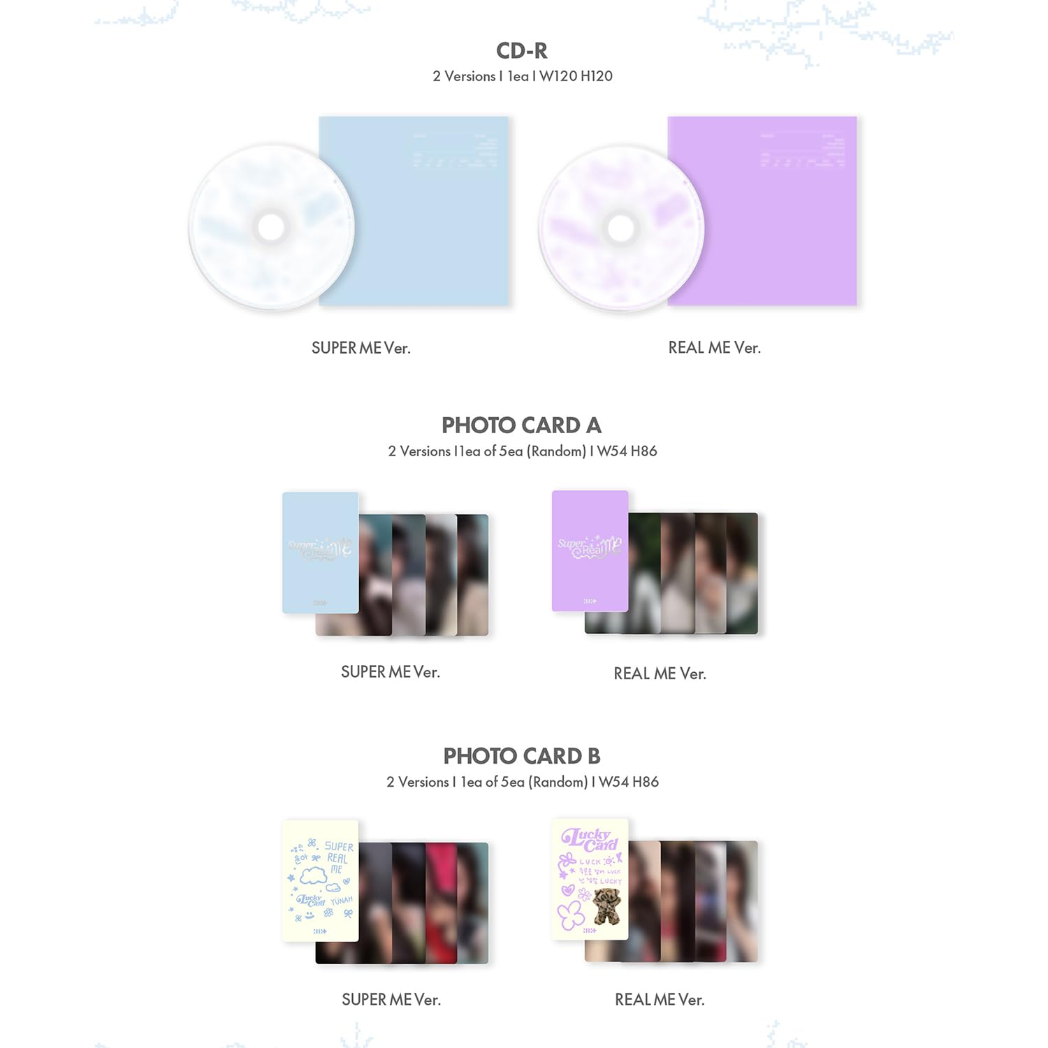 ILLIT - 1st Mini Album [SUPER REAL ME] (REAL ME ver.) Photobook R + Photocard + Illit Logo Sticker + Album Logo Sticker + Sticker + Paper Magnet + Paper Ornaments + Poster With Lyrics