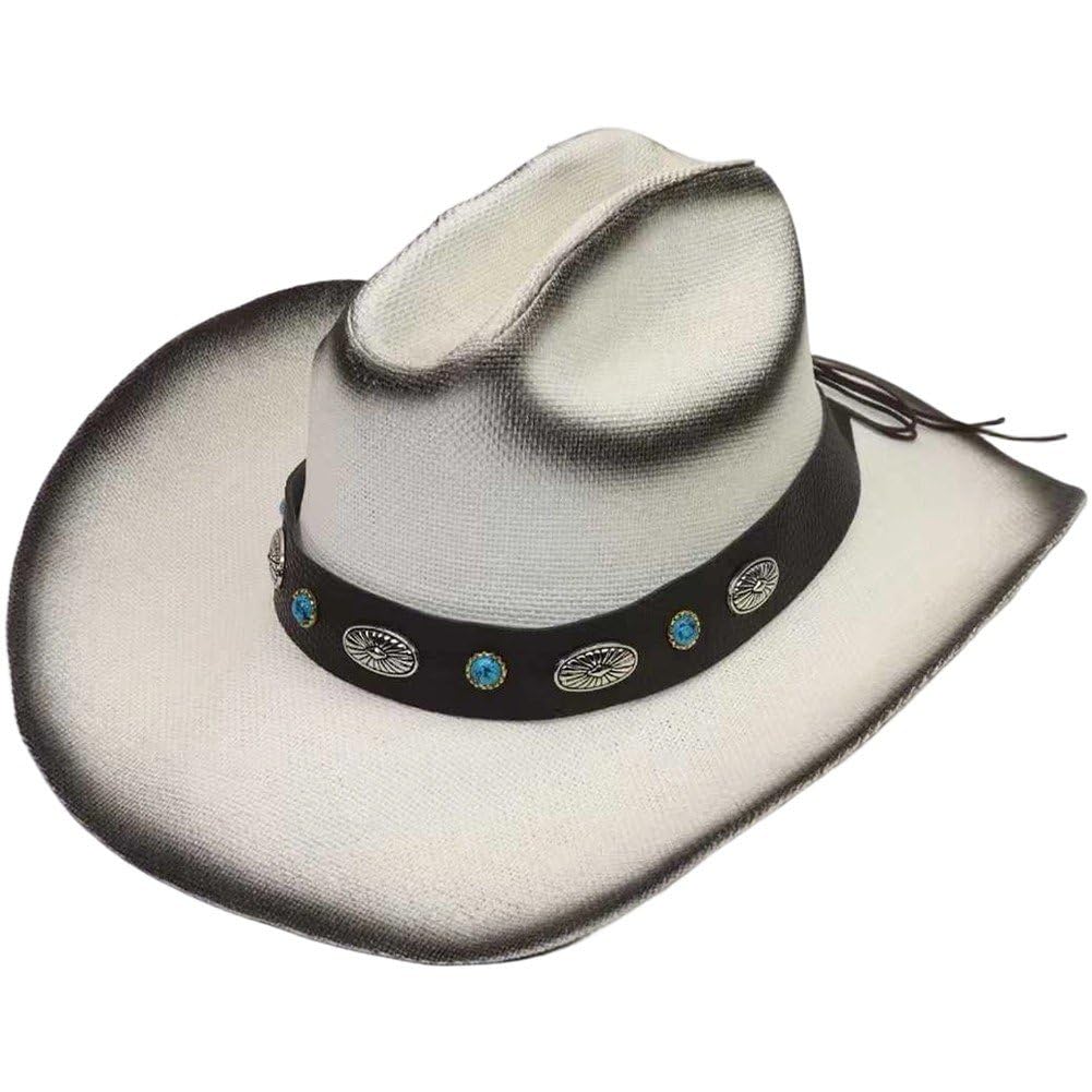 Hrippy Distressed Wide Brim Cowboy Hat Lightweight Vintage Western Fedora Hat for Camping Travel Outdoor Sun Shading Wear