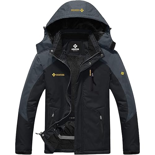 GEMYSE Men's Mountain Waterproof Ski Snow Jacket Winter Windproof Rain Jacket (Black,Medium)