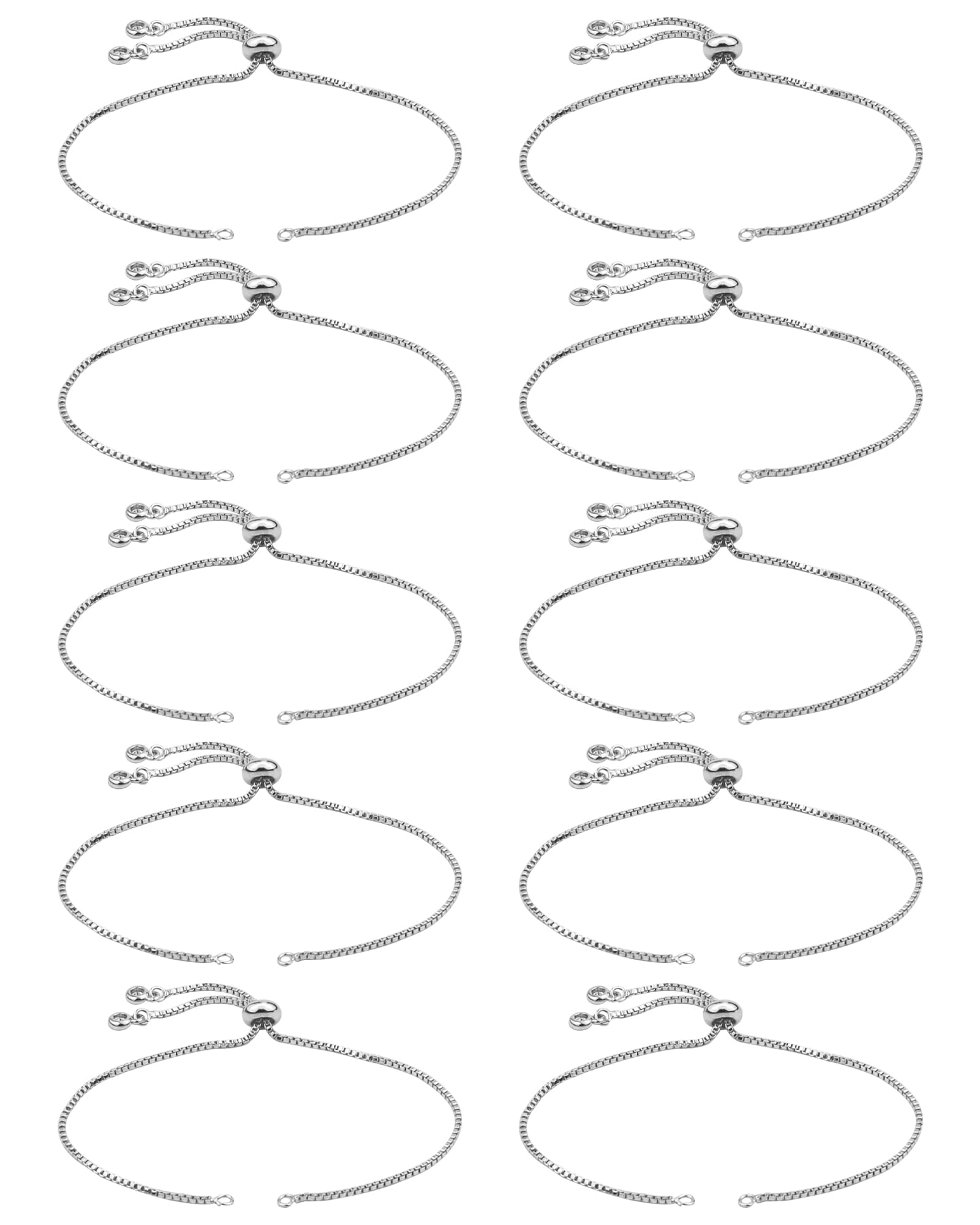 YETOOME 10 Pcs Adjustable Slider Bracelet 230 mm Extender Chains with Rhinestones Ends for DIY Bracelet Jewelry Making (Silver)