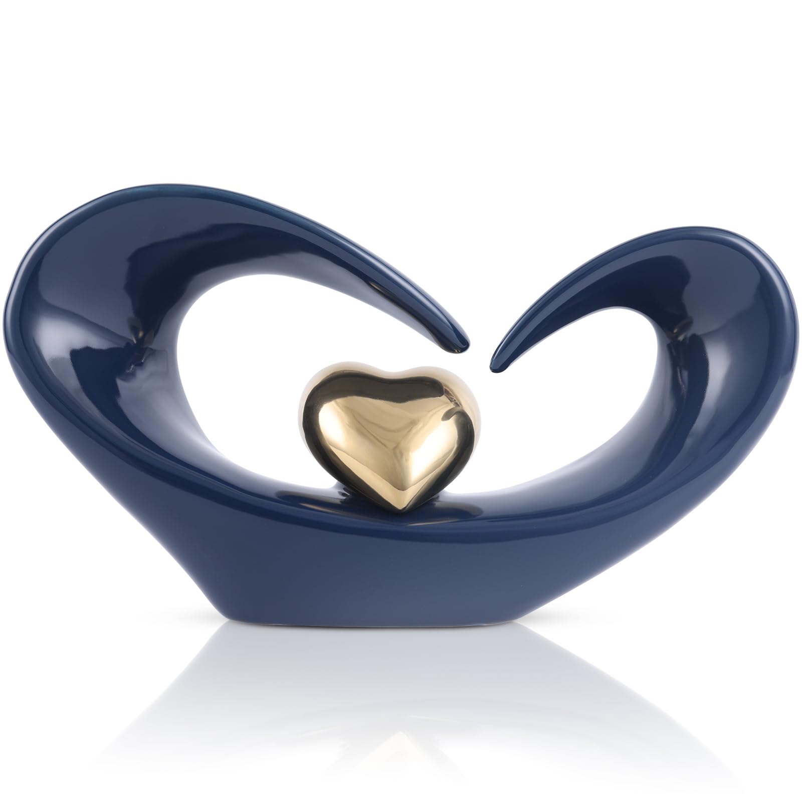 Blue Gold Abstract Love Ceramic Sculpture Modern Art Home Decor Statue Creative Living Room Small Table Desktop Decoration Gift (K-Blue Gold B-Love)