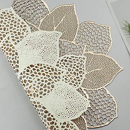Adasbridal WWR28773-USC11 Gold Round Placemats For Dining Table Set Of 6 Pressed Vinyl Metallic Table Mats Hollow Out Hibiscus Flower Place Mats thumb #6