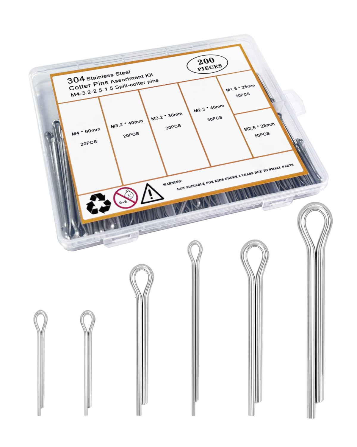 290 Pcs Cotter Pins Assortment Kit, 304 Stainless Steel Split Pins — Amazon image 11