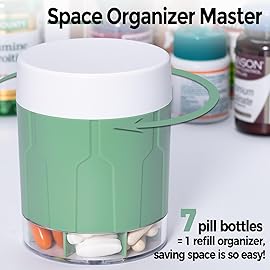 Betife Extra Large Supplement Organizer,Weekly Pill Organizer Bottle, Daily Pill Dispenser with 7 Large Compartments, Organizer to Hold 7 Day Vitamin Medication,21 Labels and a Cleaning BrushGreen
