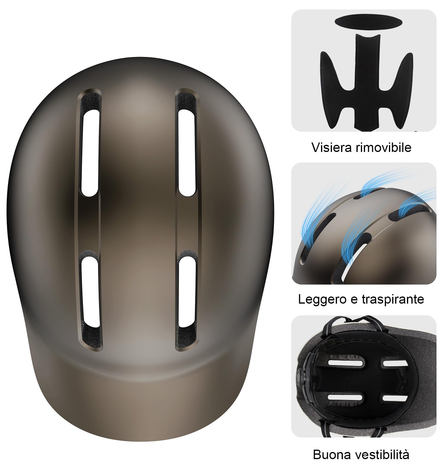 KINGLEAD Casco da bicicletta, Urban Commuter, elegante casco da bicicletta, da uomo e da donna, per ciclismo, trekking, city scooter, casco regolabile