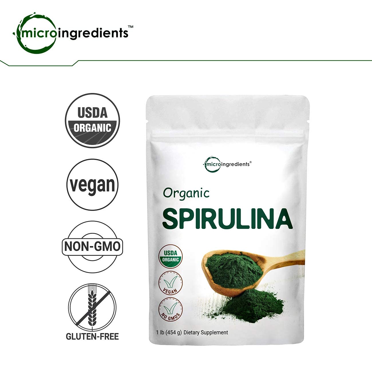 Micro Ingredients Organic Spirulina Powder, 1 Pound (16 Ounce), Rich in