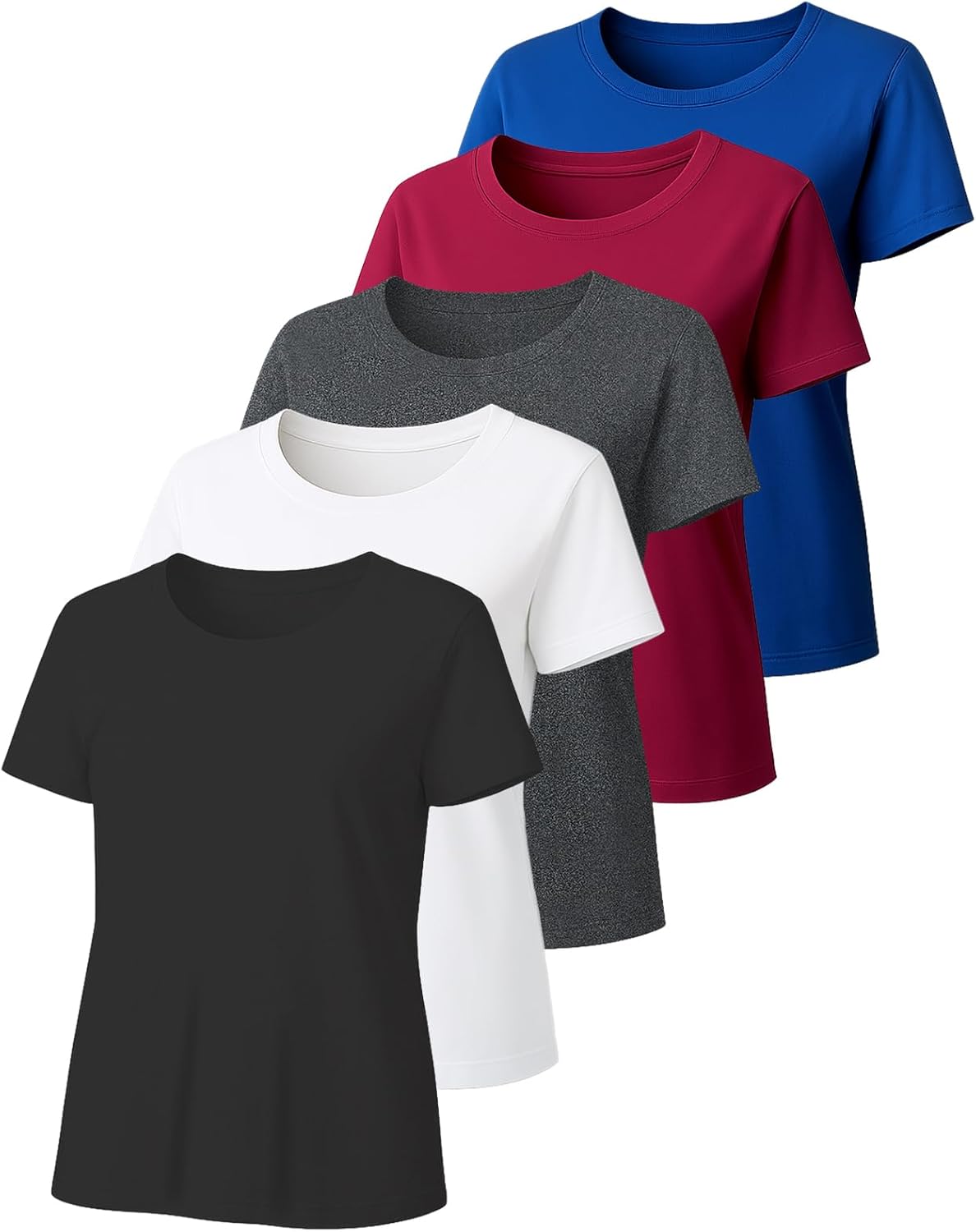 3/5 Pack Womens T Shirts Plain Crew Neck Short Sleeve Shirts for Women Casual Basic Lightweight Tee Summer Tops 5black+white+grey+blue+red X-Large