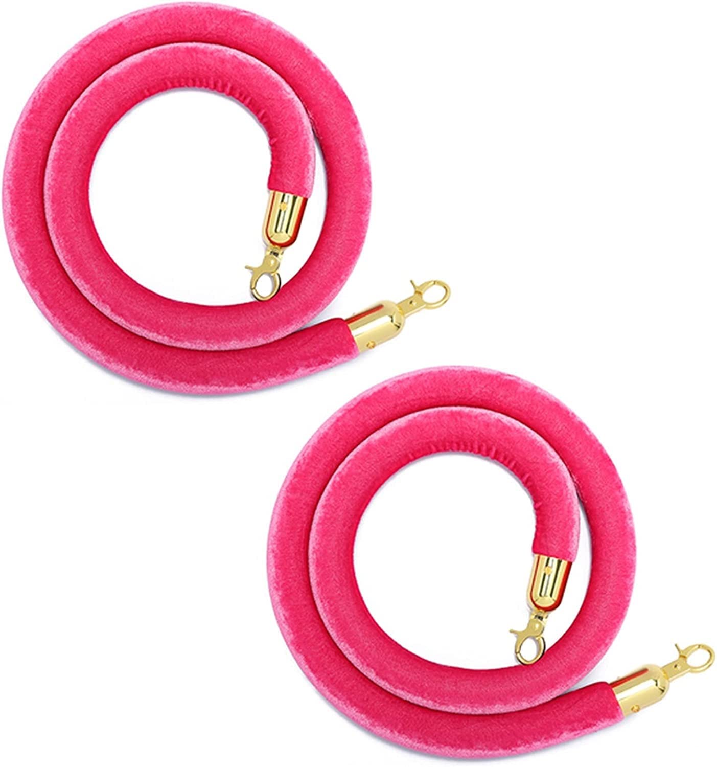 ZBBGTJK VIP Queue Barrier Rope Set 2 Pink 1.5m/5ft Crowd Control Ropes with Gold Hooks for Events Hotels Cinemas and Red Carpet Queue Management