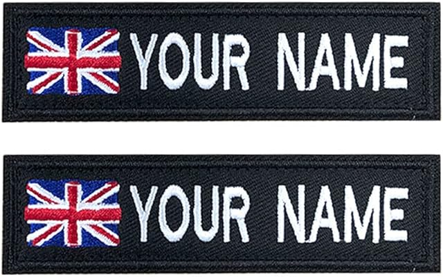 Custom Military Name Patch, Personalized Embroidery British Flag Army Green Name Patch Hook & Loop for Clothing Jackets Dog Harness