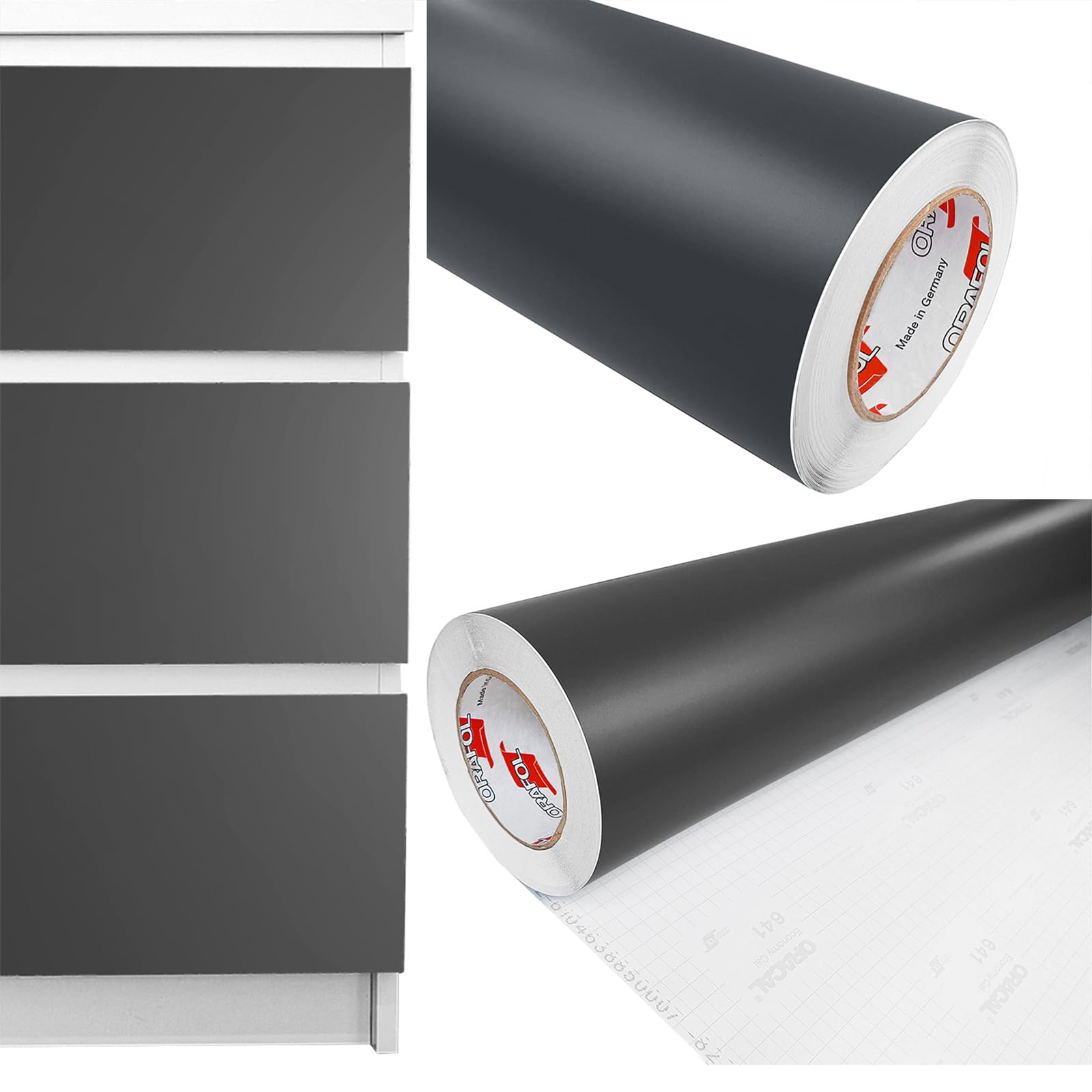 Folia samoprzylepna dekoracyjna ciemnoszara ploterowa jednokolorowa jednolita okleina meblowa matowa szafka regał stół rolka 100x800 cm Grafitowy Mat