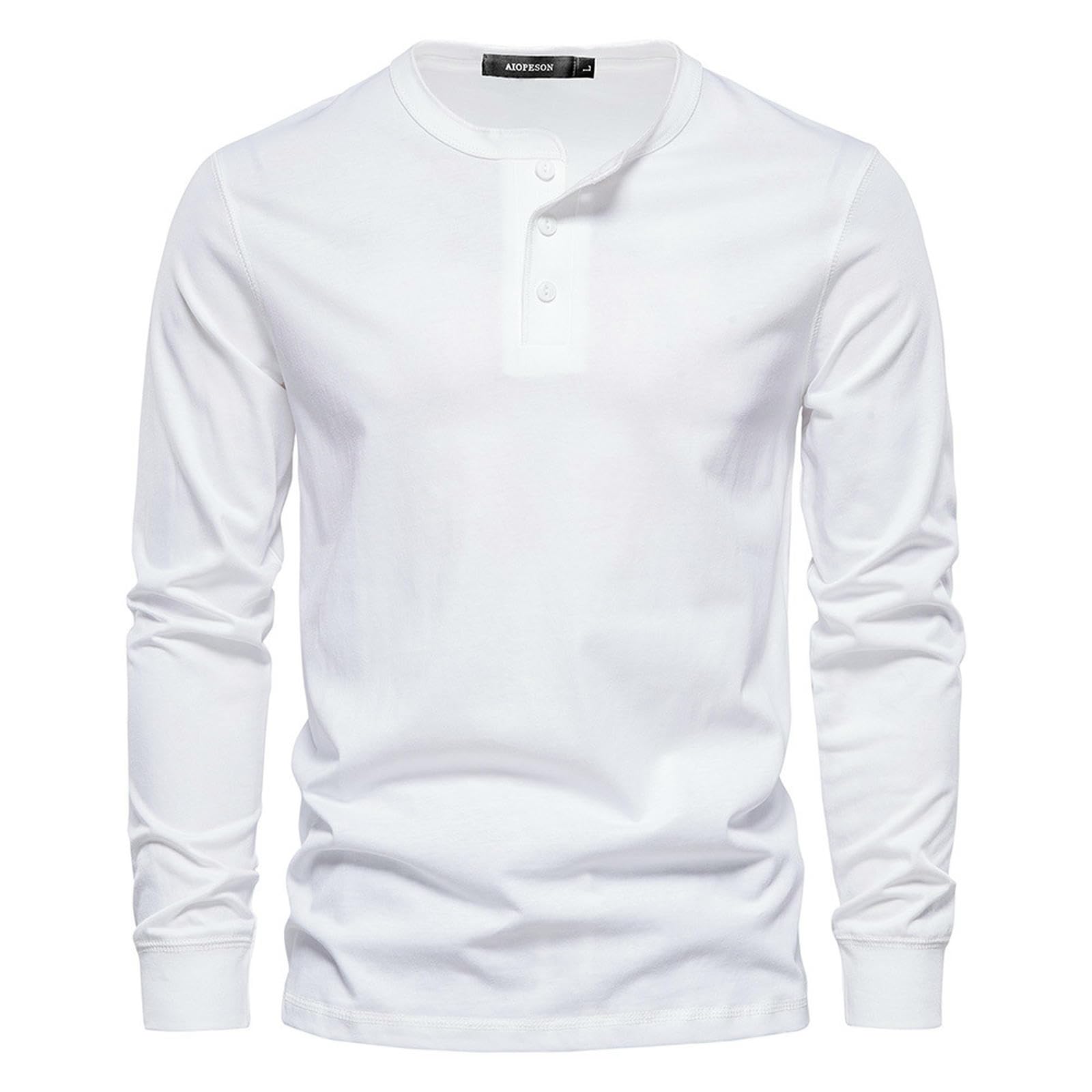 Męski T-shirt z długim rękawem T-shirty męskie, okrągły dekolt, długie koszule podstawowe, białe-XS
