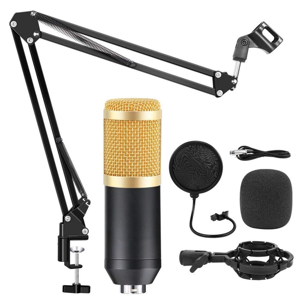 Kit De Microphone À Condensateur De Studio Professionnel BM 800 Microphone D'Enregistrement Vocal Karaoké avec Carte Son Support De Micro pour Ordinateur Pc,Gold-A1