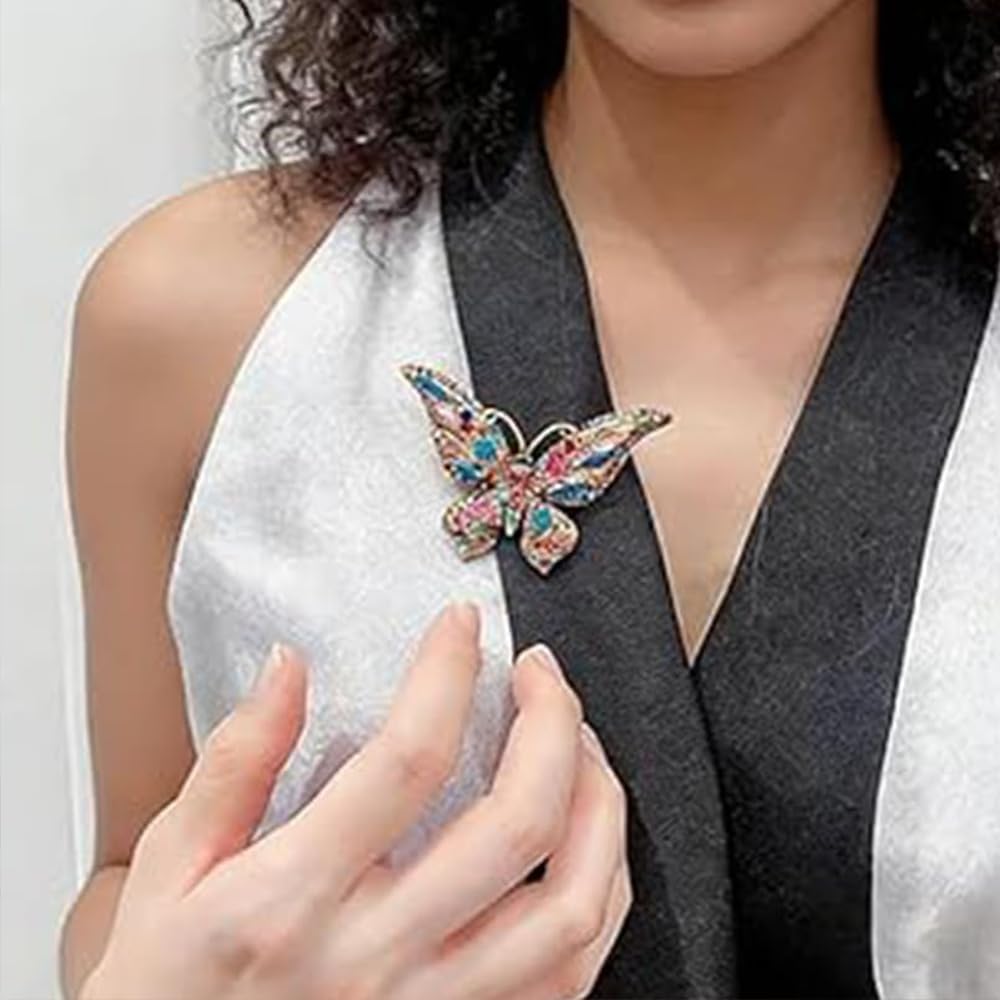 Rhinestone Butterfly Brooch for Women Men Chic Cute Sparkly Crystal Animal Lapel Pins for Dress Hat Bag Suit Tie Wedding Holiday Accessories Jewelry (Colorful)