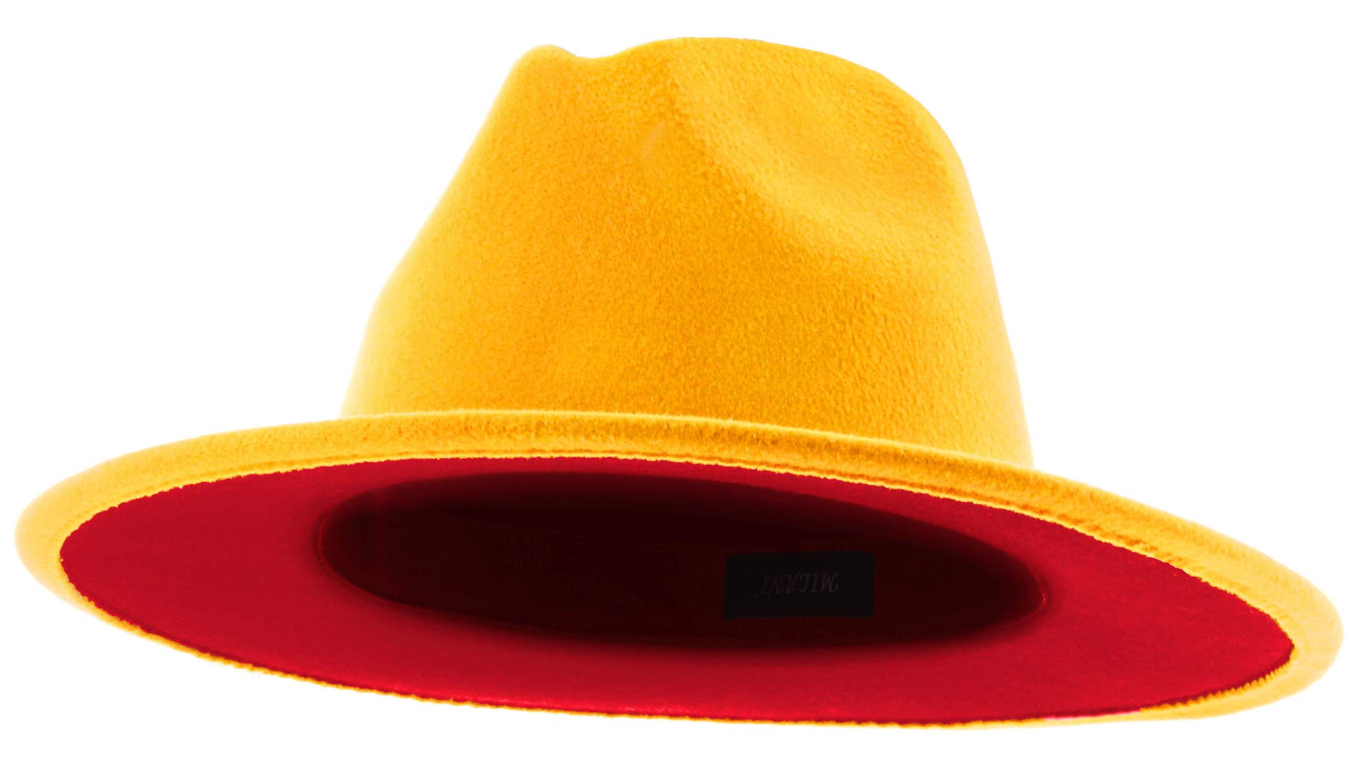 The Bowery - Red Bottom Flat Brim Felt Fedora (Honey B. Gold x Red, Large)