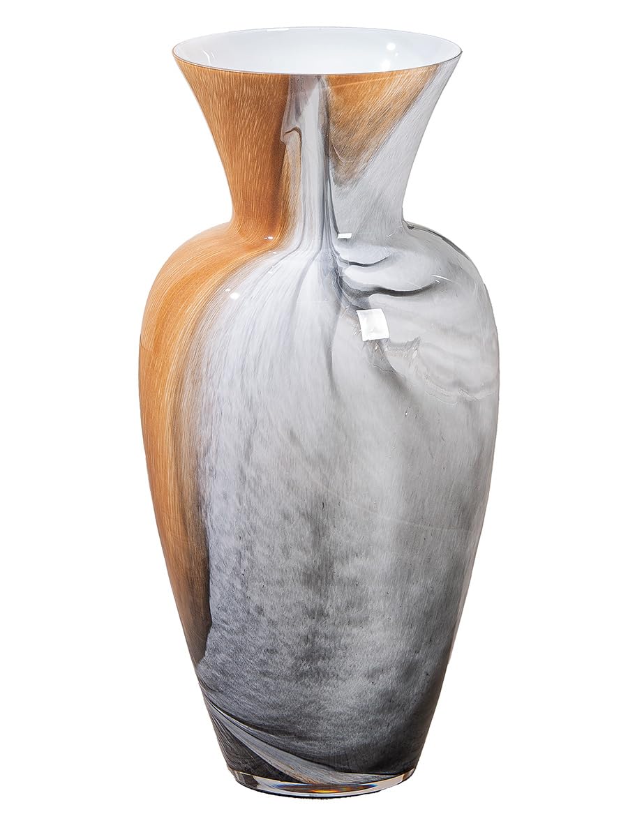 GILDE GLAS art Deko große Vase Blumenvase - Glasvase aus Farbglas - Deko Wohnzimmer Geschenk für Frauen Höhe 50 cm Braun Weiß
