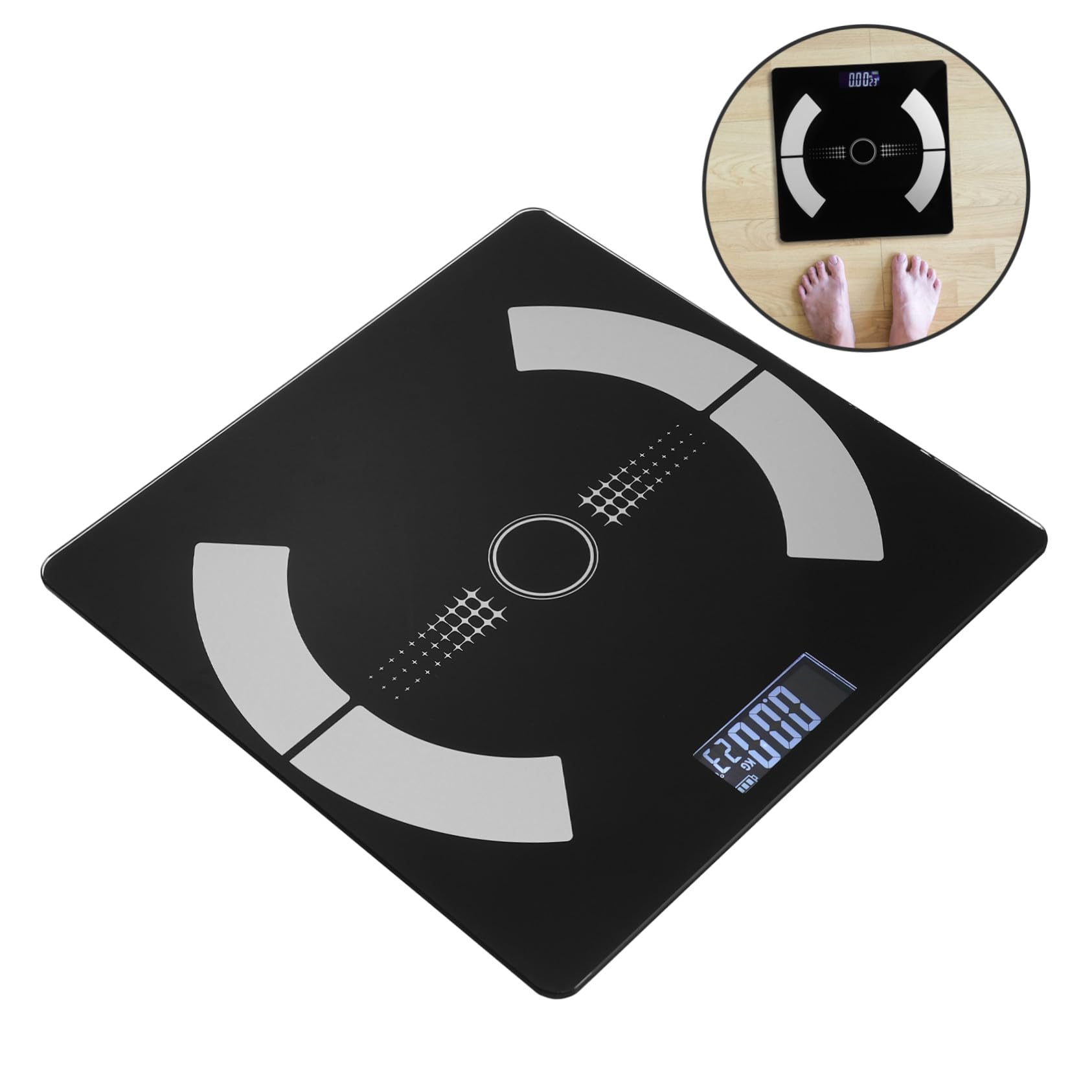 Báscula de Baño Inteligente de Vidrio Negro Carga USB