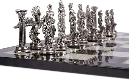 Miniatura 3 de Juego de ajedrez de metal mitológico mediano para adultos, piezas hechas a mano y tablero de ajedrez de madera con diseño de mármol, tamaño King