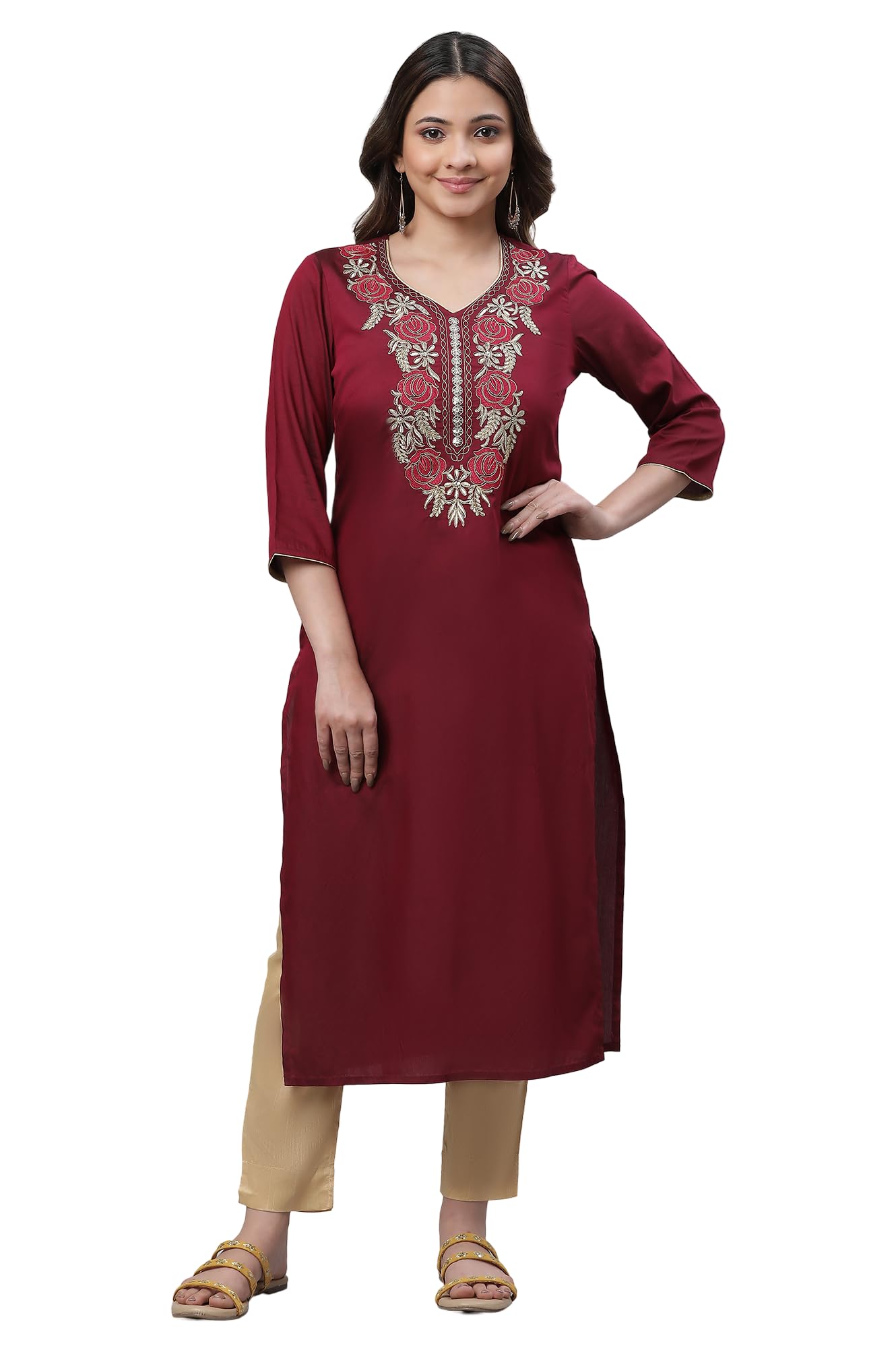 aurelia Women's Solid Embroidered Straight Woven Kurta-picture-13