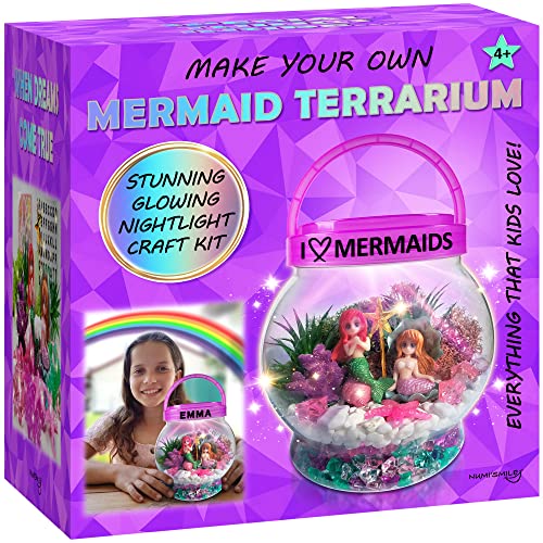 Make Your Own Light-Up Mermaid Terrarium Kit for Kids Mermaid Gifts for Girls Ages 4 5 6 7 8 9 10 Years and up DIY Mini Garden Nightlight Project Arts and Crafts for Kids Mermaid Toys for Girls